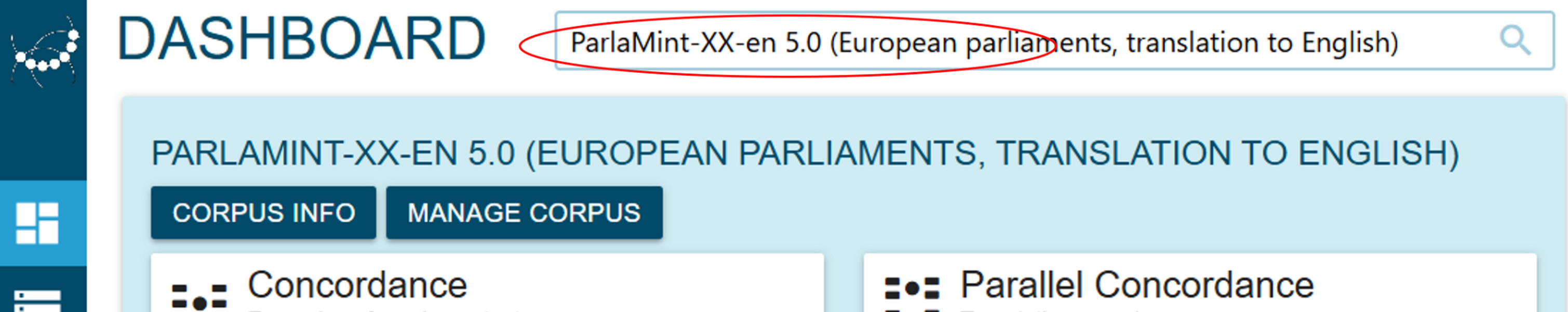Figure 34. Corpus selection for Showcase I – ParlaMint-XX-en 5.0.