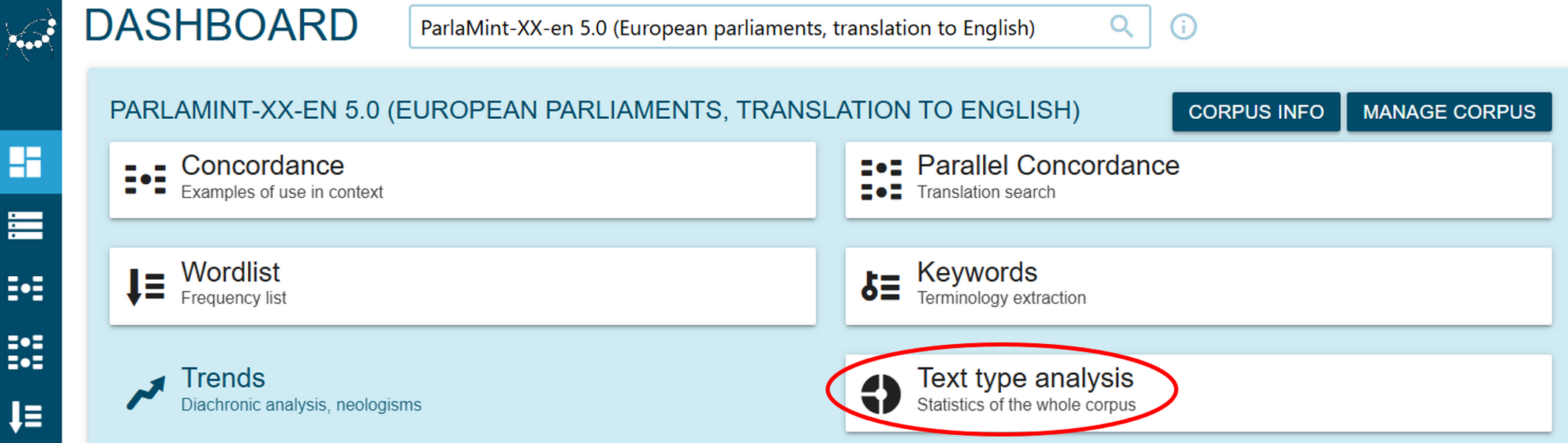 Figure 37. Select the Text type analysis function.