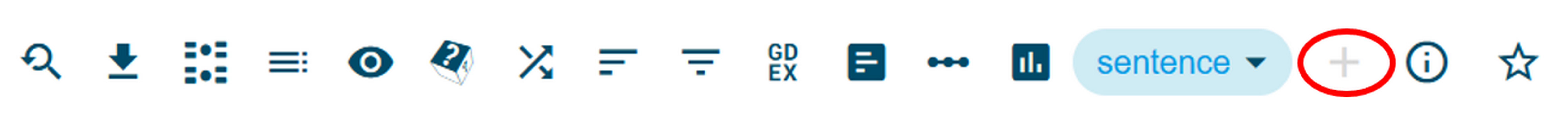 Figure 42. The deactivated + symbol otherwise used to create a
                           subcorpus from concordance lines.