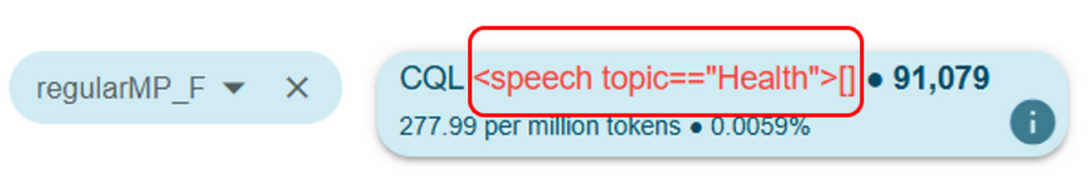 Figure 43. CQL query information on the Concordance page.