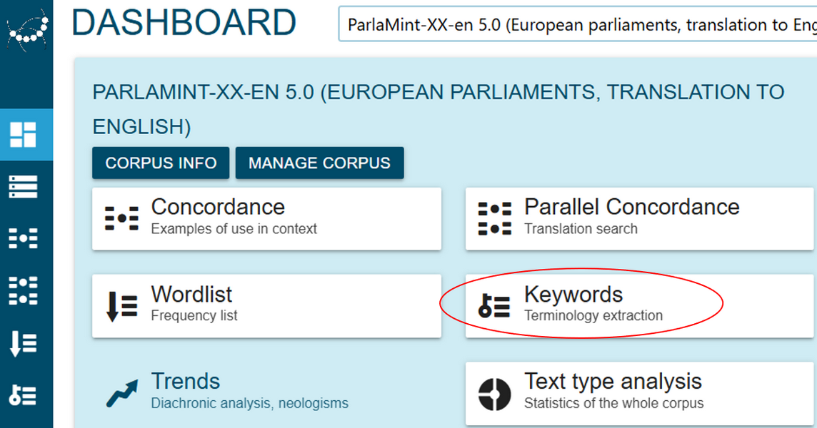 Figure 47. Select the Keywords function.