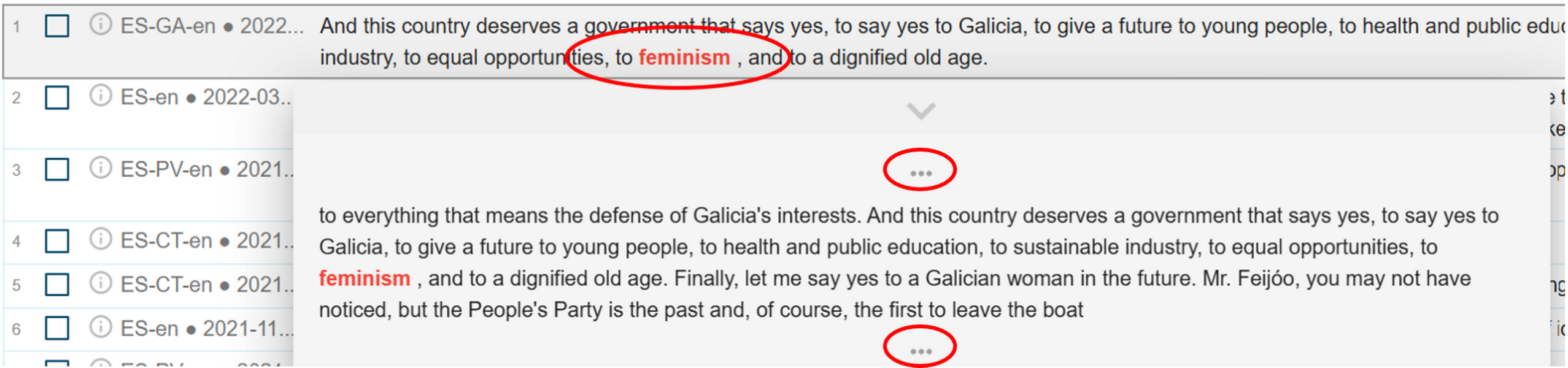 Figure 57. Click the word in red and the three dots to show and
                              expand the context.