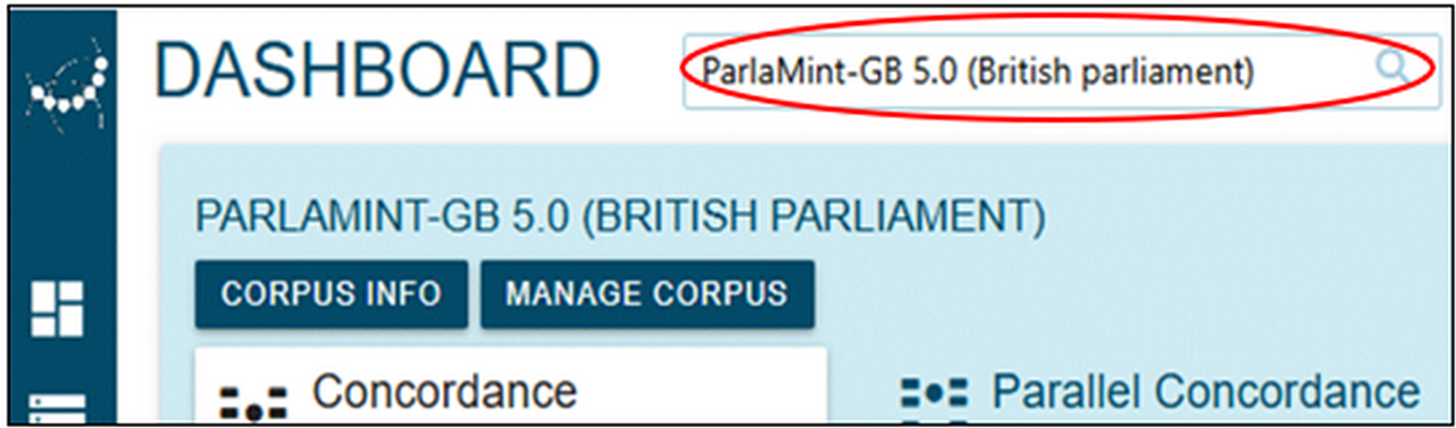 Figure 62. Corpus selection for Showcase II – ParlaMint-GB 5.0.
