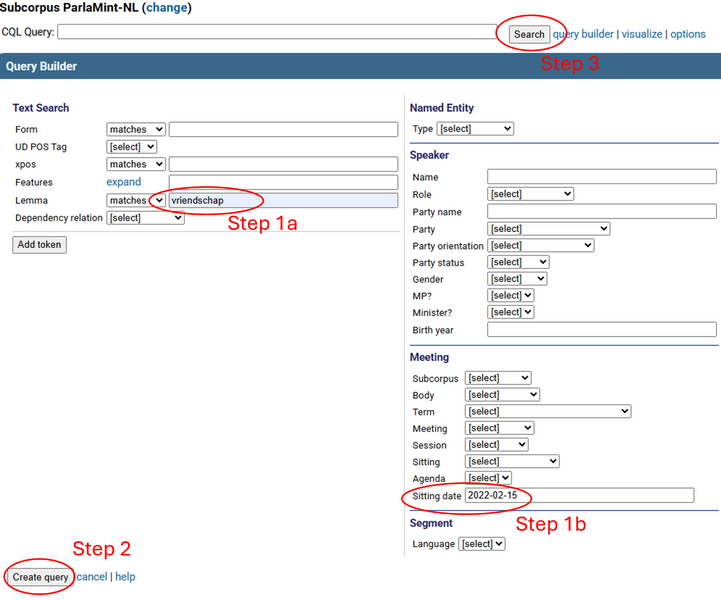 Figure 7. Constructing a query in TEITOK.
