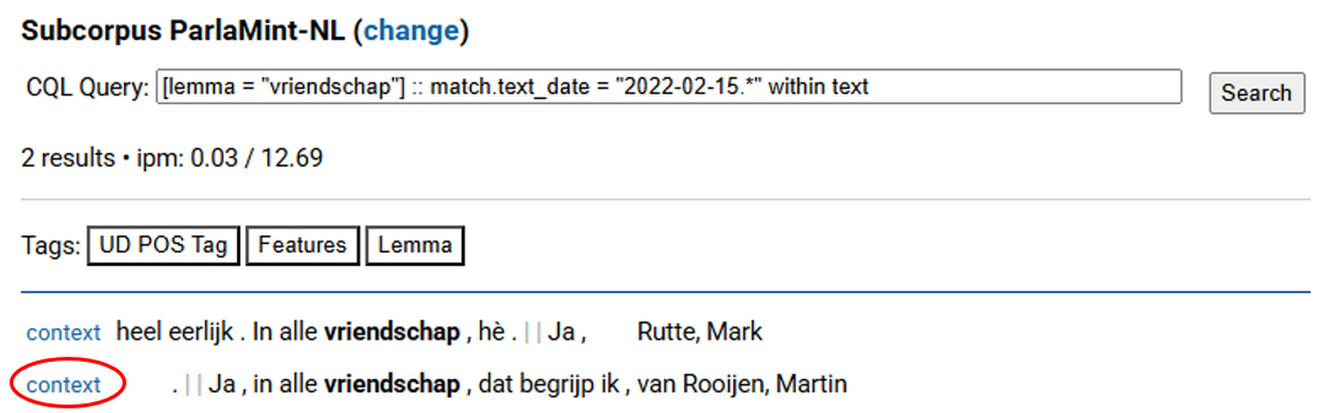 Figure 8. Displaying the context for the selected line.